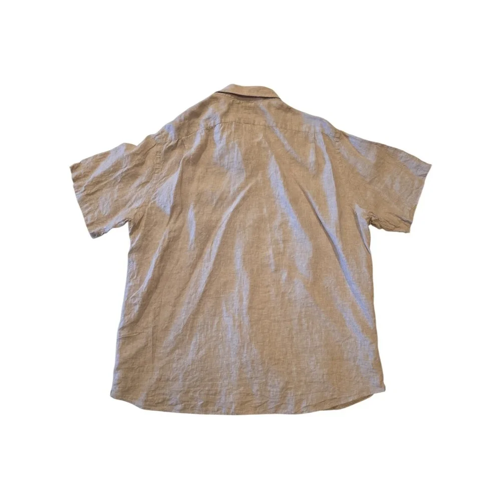 Cremieux Mens XXL 100% Linen Shirt Beige Tan Short Sleeve Button Up